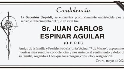 Condolencia por el fallecimiento de Juan Carlos Espinar Aguilar