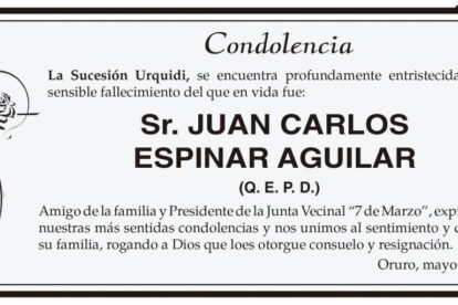 Condolencia por el fallecimiento de Juan Carlos Espinar Aguilar