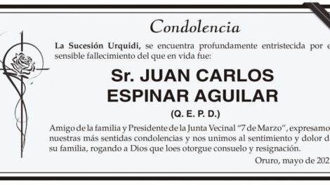 Condolencia por el fallecimiento de Juan Carlos Espinar Aguilar