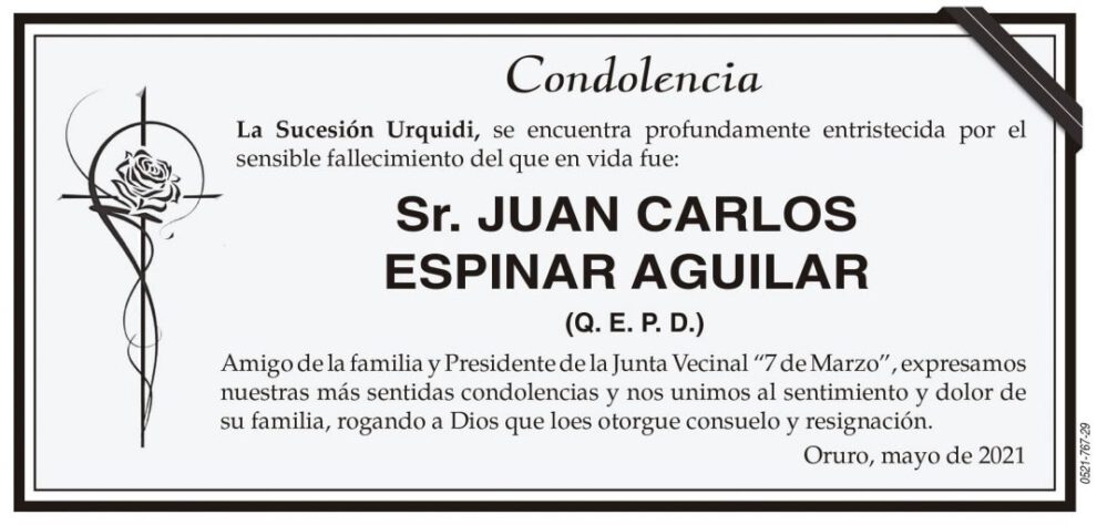Condolencia por el fallecimiento de Juan Carlos Espinar Aguilar