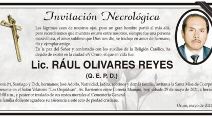 Lic. RÁUL OLIVARES REYES obituario