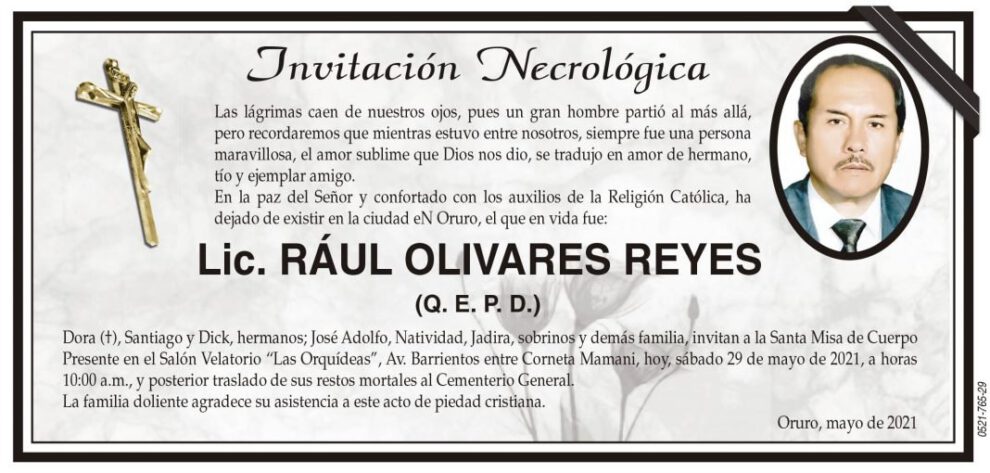 Lic. RÁUL OLIVARES REYES obituario