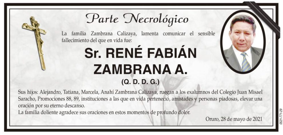 Necrológico de René Fabián Zambrana A.
