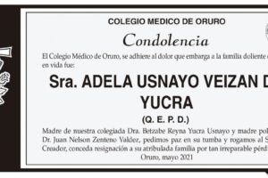 Condolencia por la Sra. Adela Usnayo Veizan de Yucra