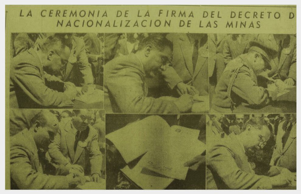 Firma del Decreto Supremo de Nacionalización de Minas