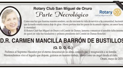 Parte Necrológico de D.R. Carmen Mancilla Barrón de Bustillos