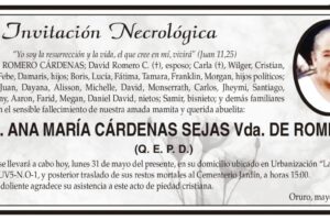 Invitación Necrológica de Ana María Cárdenas Sejas