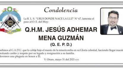 Condolencia por Q.H.M. Jesús Adhemar Mena Guzmán