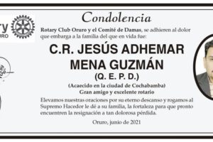 Condolencia por C.R. Jesús Adhemar Mena Guzmán
