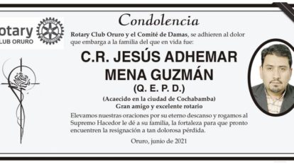 Condolencia por C.R. Jesús Adhemar Mena Guzmán