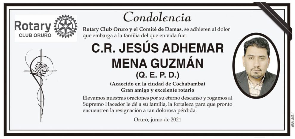 Condolencia por C.R. Jesús Adhemar Mena Guzmán
