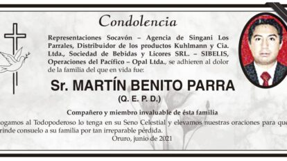 Condolencia por la pérdida de Martín Benito Parra