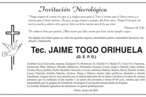 Invitación Necrológica: Tec. JAIME TOGO ORIHUELA
