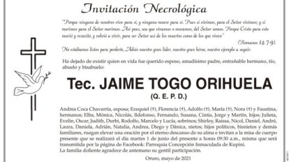 Invitación Necrológica: Tec. JAIME TOGO ORIHUELA
