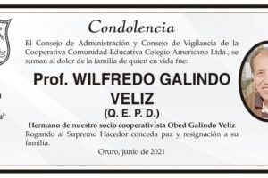 Condolencia por el fallecimiento del Prof. Wilfredo Galindo Veliz