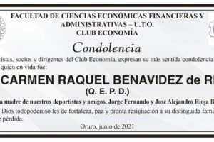 Condolencia por la Sra. Carmen Raquel Benavidez de Rioja