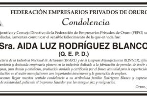Condolencia por el fallecimiento de Aida Luz Rodríguez Blanco
