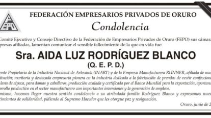 Condolencia por el fallecimiento de Aida Luz Rodríguez Blanco