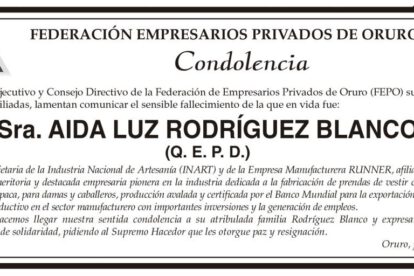 Condolencia por el fallecimiento de Aida Luz Rodríguez Blanco
