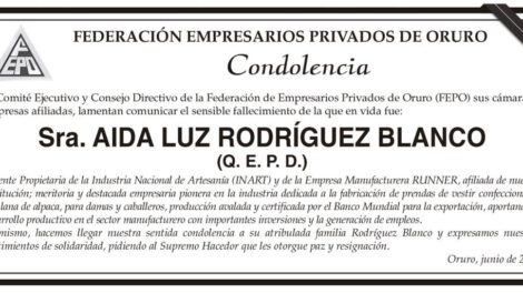 Condolencia por el fallecimiento de Aida Luz Rodríguez Blanco