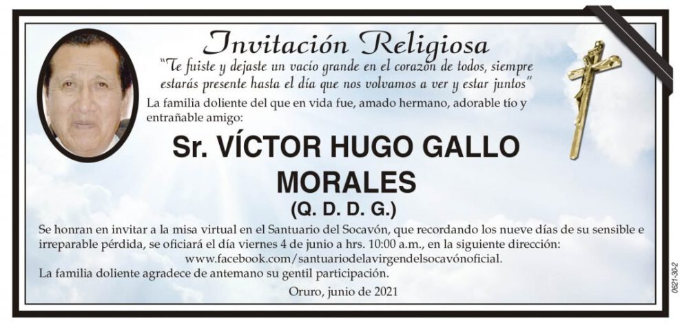 Invitación Religiosa: Víctor Hugo Gallo Morales