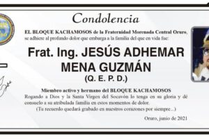 Condolencia por el fallecimiento de Frat. Ing. JESÚS ADHEMAR MENA GUZMÁN