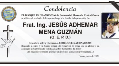 Condolencia por el fallecimiento de Frat. Ing. JESÚS ADHEMAR MENA GUZMÁN