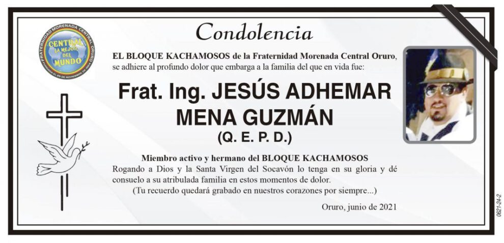 Condolencia por el fallecimiento de Frat. Ing. JESÚS ADHEMAR MENA GUZMÁN