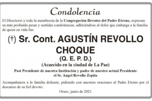 Condolencia por el fallecimiento de Agustín Revollo Choque