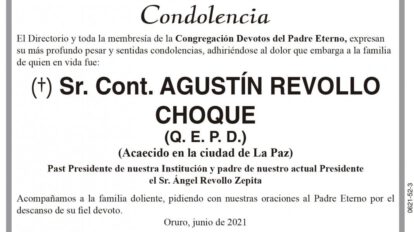 Condolencia por el fallecimiento de Agustín Revollo Choque