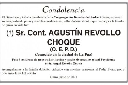 Condolencia por el fallecimiento de Agustín Revollo Choque