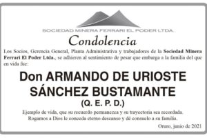 Condolencia por Armando de Urioste Sánchez Bustamante