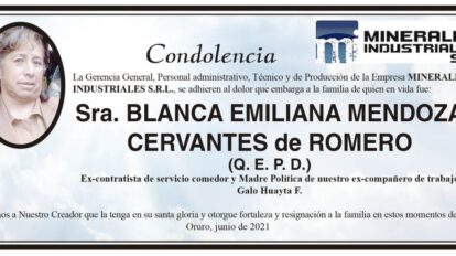 Condolencia por Blanca Emiliana Mendoza Cervantes