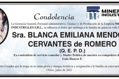 Condolencia por Blanca Emiliana Mendoza Cervantes