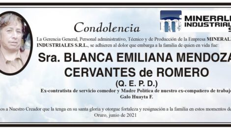 Condolencia por Blanca Emiliana Mendoza Cervantes