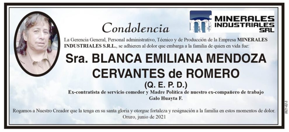 Condolencia por Blanca Emiliana Mendoza Cervantes