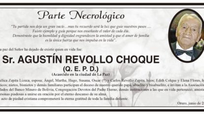 Parte Necrológico de Agustín Revollo Choque