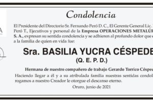 Condolencia por Basilia Yucra Céspedes