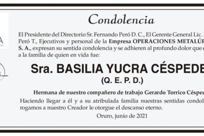 Condolencia por Basilia Yucra Céspedes