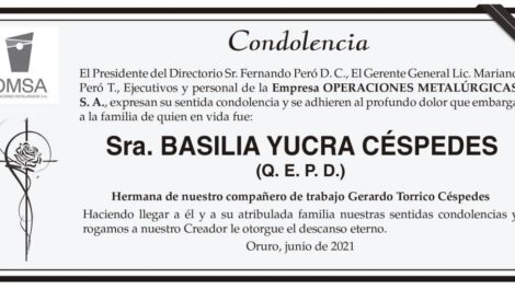 Condolencia por Basilia Yucra Céspedes