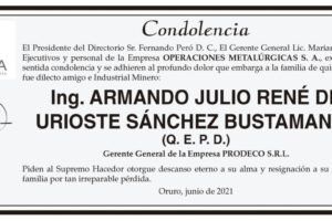 Condolencia por Armando Julio René de Urioste Sánchez Bustamante