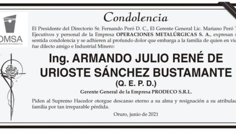 Condolencia por Armando Julio René de Urioste Sánchez Bustamante
