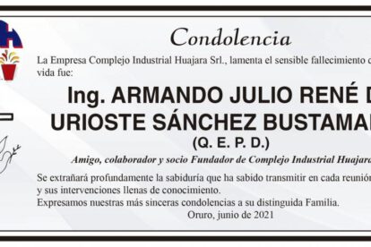 Condolencia por el fallecimiento del Ing. Armando Julio René de Urioste Sánchez Bustamante