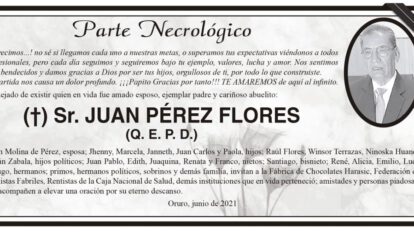 Parte Necrológico de Juan Pérez Flores