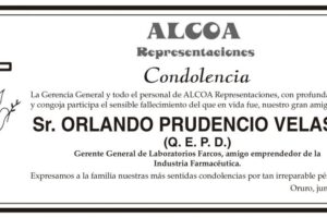Condolencia por el fallecimiento de Orlando Prudencio Velasco