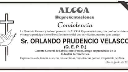 Condolencia por el fallecimiento de Orlando Prudencio Velasco