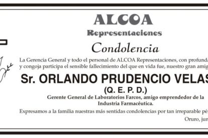 Condolencia por el fallecimiento de Orlando Prudencio Velasco