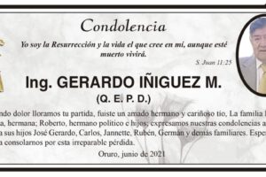 Condolencia por la partida del Ing. Gerardo Iñiguez M.