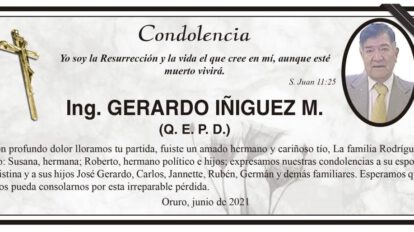 Condolencia por la partida del Ing. Gerardo Iñiguez M.