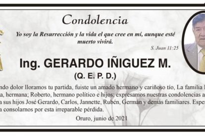 Condolencia por la partida del Ing. Gerardo Iñiguez M.